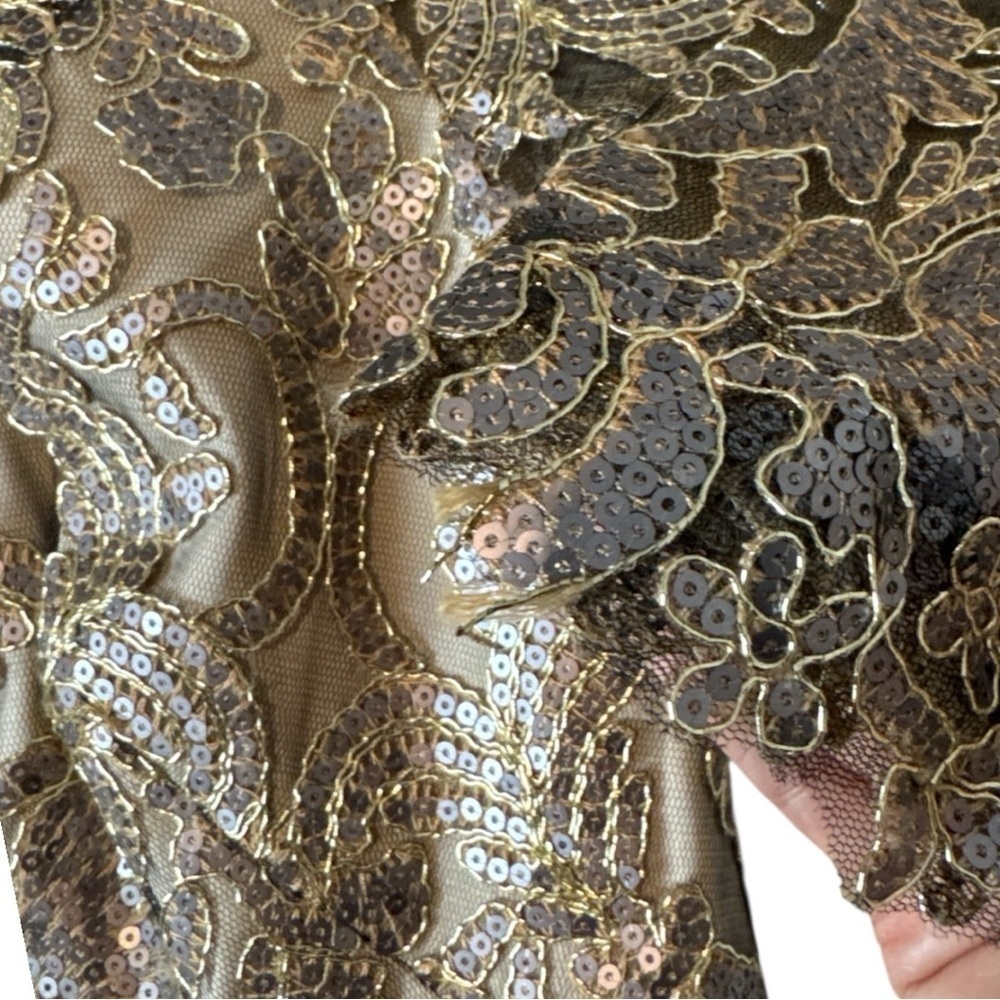 Tadashi Shoji Jemison Champagne Latte Sequin Embroidered Gown Dress Size 8 - Picture 7 of 7